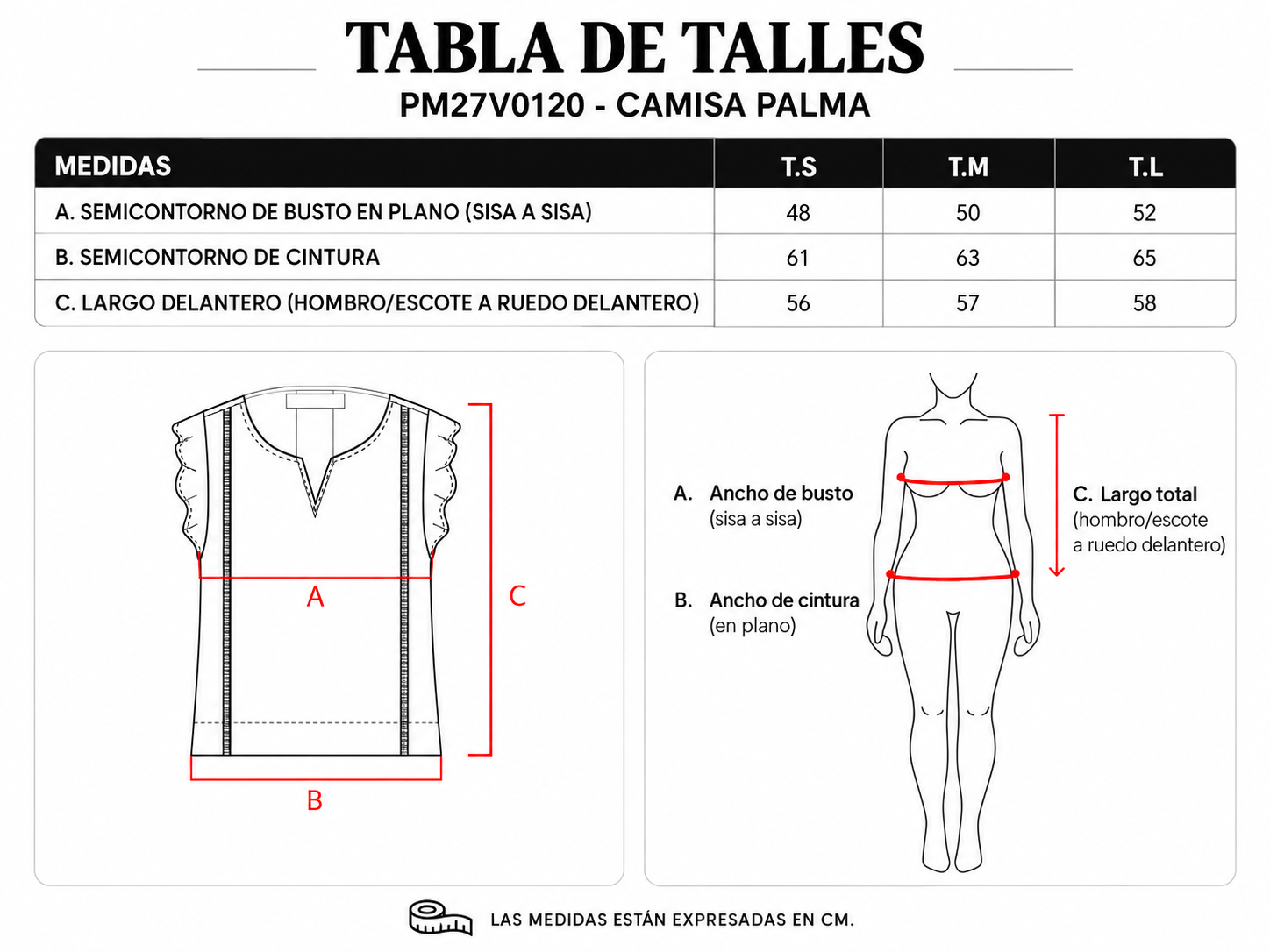 Tabla de talles Camisas ParteMia